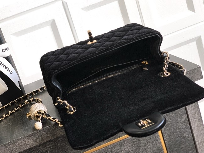 Chanel small Classic Handbag velvet AS1787 black