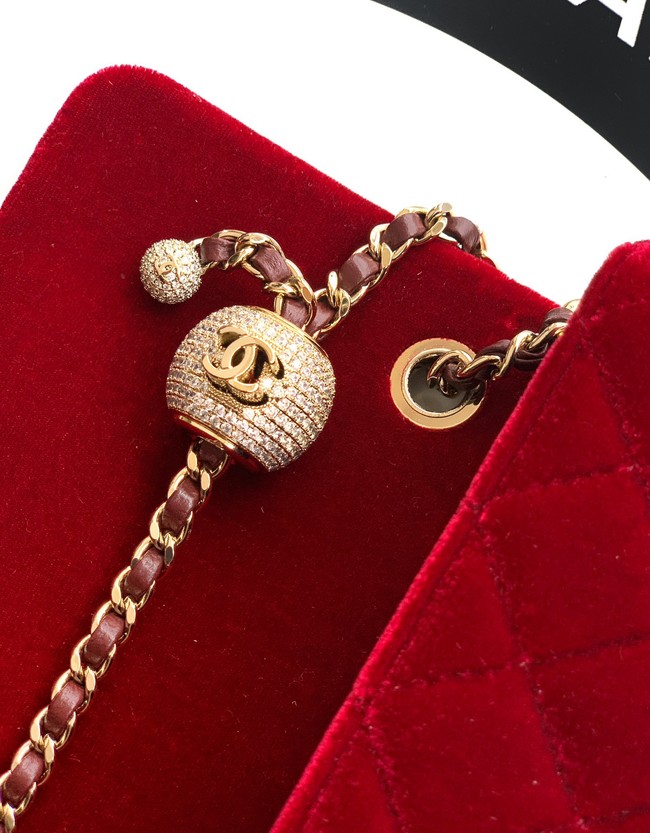 Chanel small Classic Handbag velvet AS1787 red