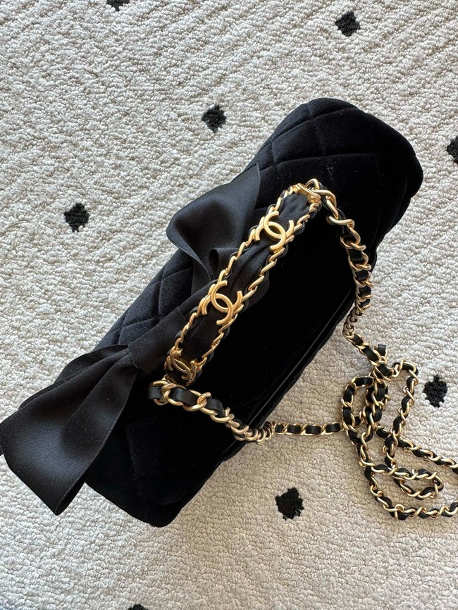 CHANEL small Flap Bag with Top Handle Tweed&Silk AS5702 Black