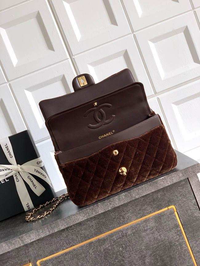 CHANEL Classic 11.12 Handbag velvet A01112 Coffee