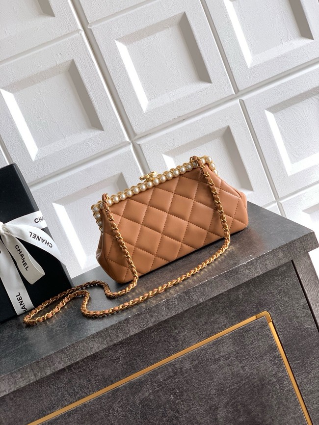 CHANEL Clutch Pearly Lambskin AS5912 brown