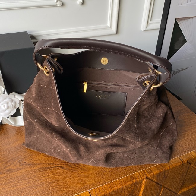 CHANEL Hobo Bag Suede Calfskin AS5978 Dark Brown