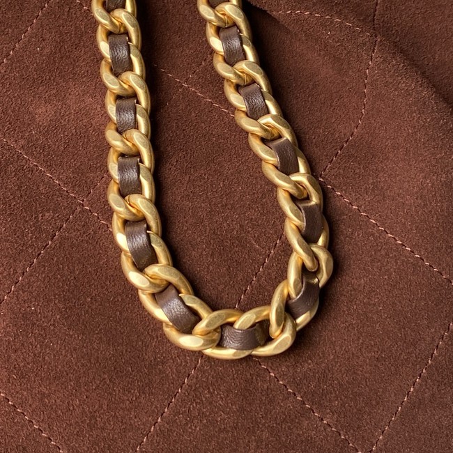 CHANEL Hobo Bag Suede Calfskin AS5970 Dark Brown