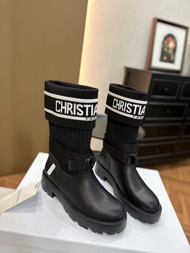Dior D-Major Ankle Boot Black Calfskin with Black and White Technical Knit KCT268LK