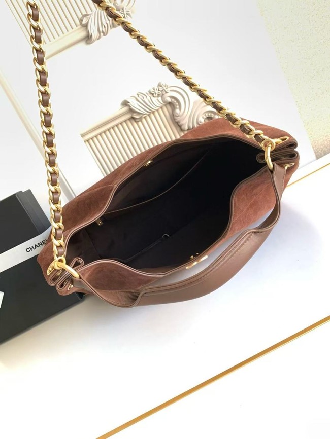 CHANEL Hobo Bag Suede Calfskin AS5978 brown