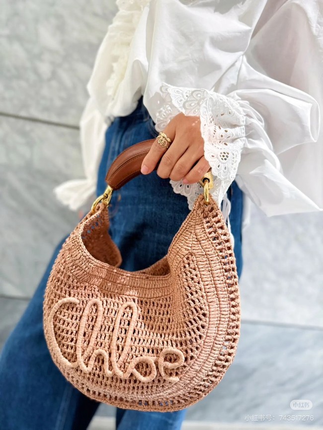 Chloe SUMMER straw and leather tote bag 1668 Apricot