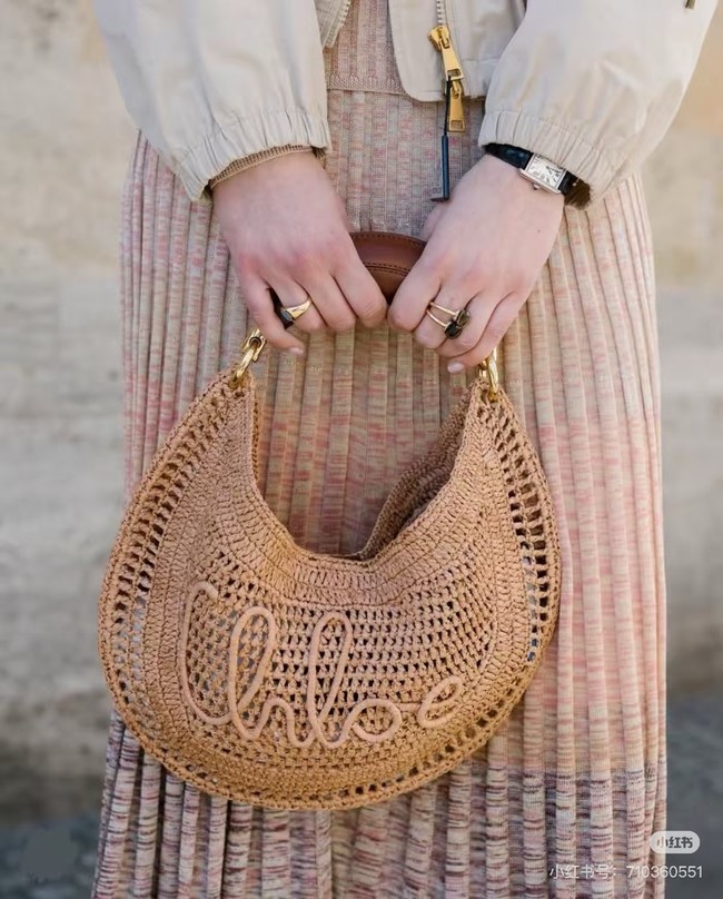 Chloe SUMMER straw and leather tote bag 1668 Apricot