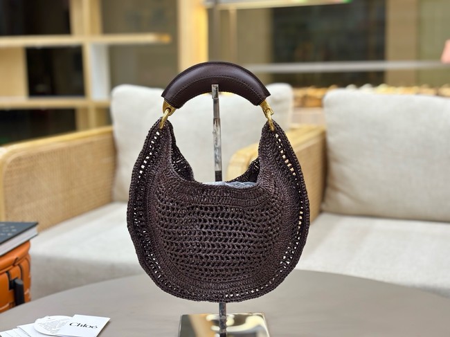 Chloe SUMMER straw and leather tote bag 1668 dark brown