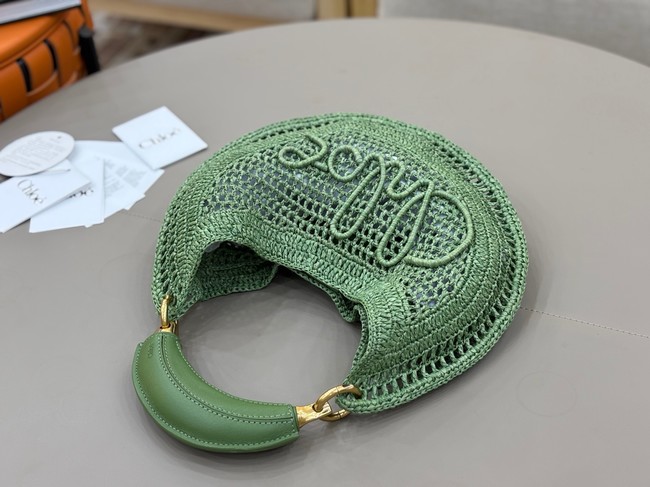Chloe SUMMER straw and leather tote bag 1668 green