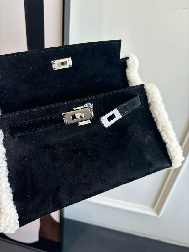 Hermes Kelly 22cm Tote Bag Suede Leather KL22 black
