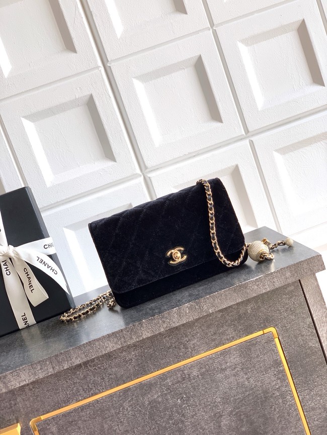 Chanel velvet Wallet On Chain AP1450 black