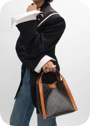 Celine SMALL CUBE BAG IN Triomphe Canvas and NATURAL Calfskin 124182 MIEL