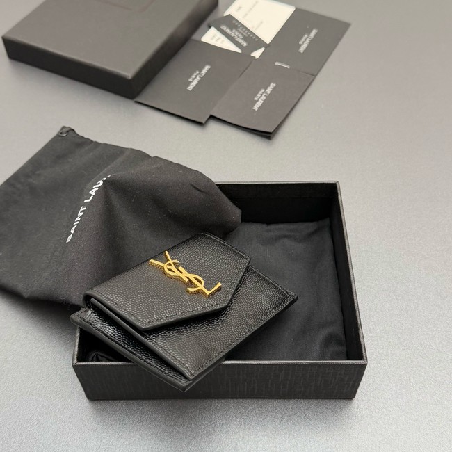 SAINT LAURENT UPTOWN FLAP CARD CASE IN GRAIN DE POUDRE LEATHER 612808-2