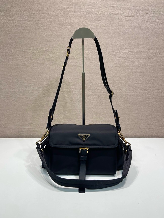 Prada Route medium leather tote bag Re-Nylon 1BD394 black