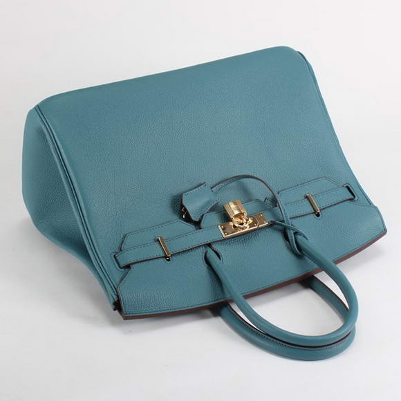 Hermes Birkin 35CM Smooth Leather Handbag 6089 Blue Golden