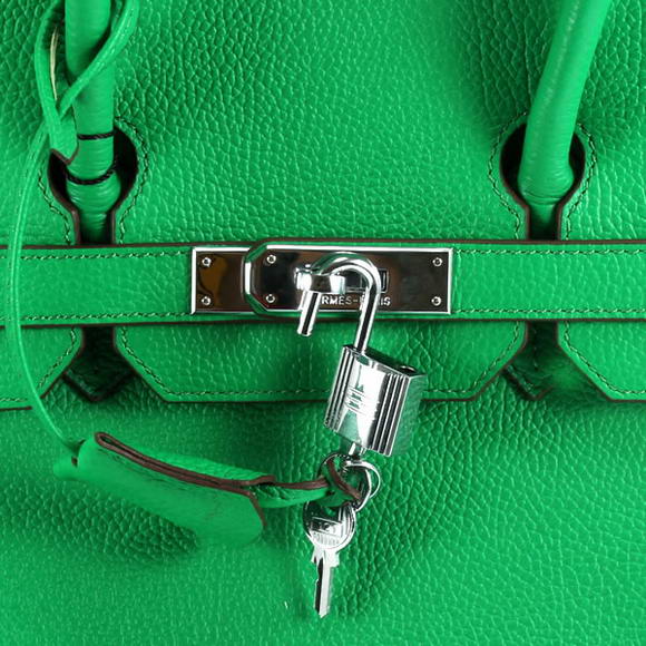 Hermes Birkin 35CM Smooth Leather Handbag 6089 Dark Green Silver