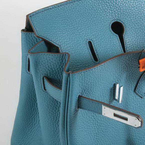Hermes Birkin 35CM Togo Leather Handbag 6089 Blue Silver
