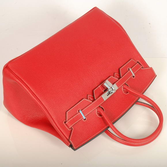 Hermes Birkin 35CM Tote Bags Smooth Togo Leather Red Silver
