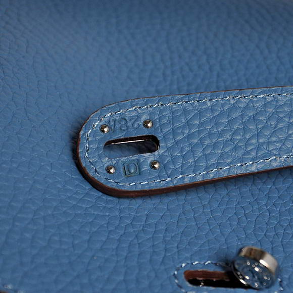 Hermes Lindy 30CM Havanne Handbags 1057 Blue Leather Silver Hardware