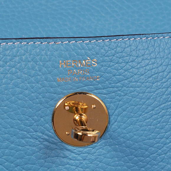 Hermes Lindy 30CM Havanne Handbags 1057 Light Blue Leather Golden Hardware