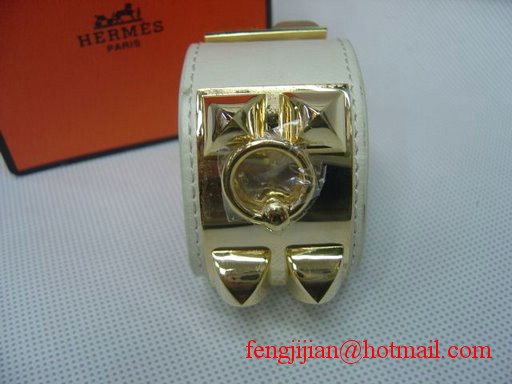 2009 Hermes White Leather Gold Bangle 1171 2009 Hermes White Leather Gold Bangle 1171