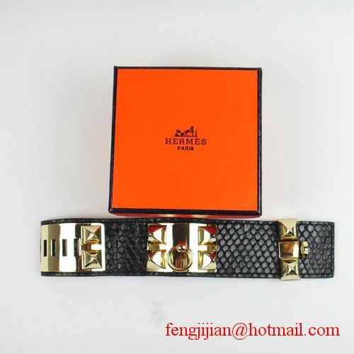 2010 Hermes Black Snakeskin Gold Bangle 1171 2010 Hermes Black Snakeskin Gold Bangle 1171