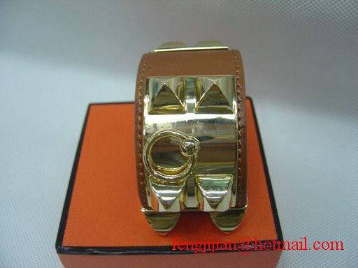 2010 Hermes Brown Leather Gold Bangle 1171 2010 Hermes Brown Leather Gold Bangle 1171